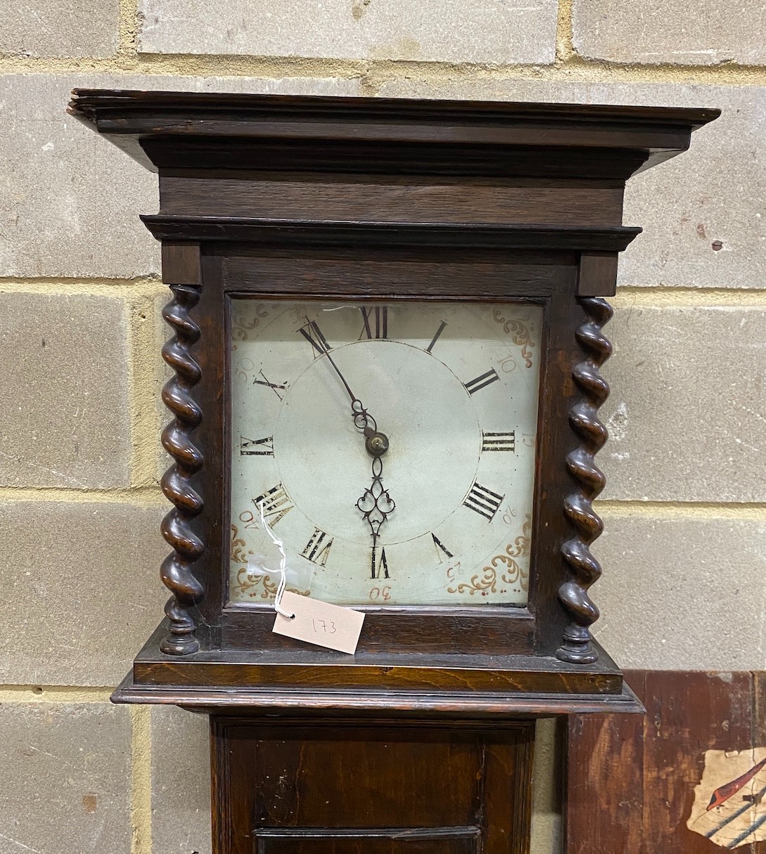 An early 19th century 30 hour longcase clock, later oak cased, height 192cm